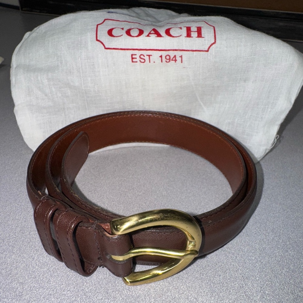 Coach Brown Leather Belt with Gold Buckle